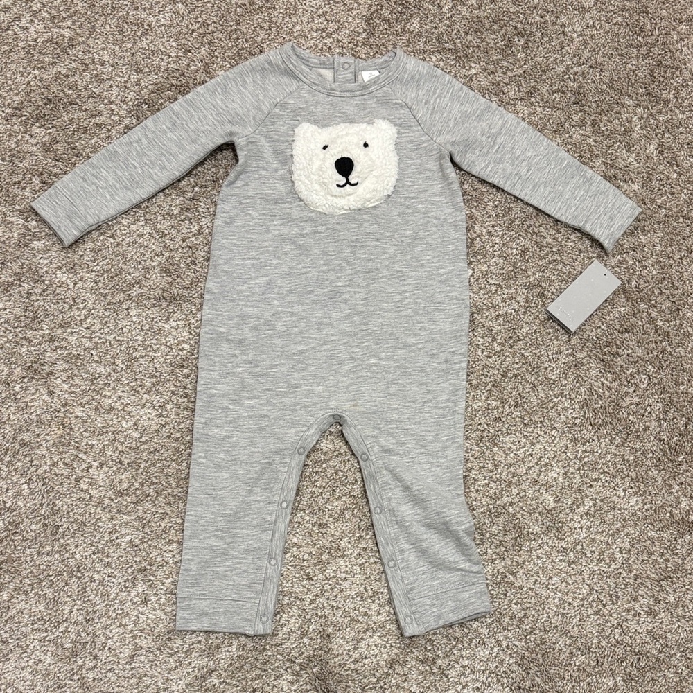 BRAND NEW Nordstrom Gray One Piece with Bear Design 12M
